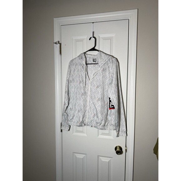FILA Women’s Lightweight Windbreaker Jacket White Logo Print Zip Front Large - Picture 8 of 8